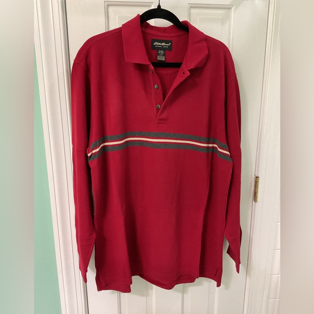 Eddie Bauer Men’s Red Polo with Striped Accent